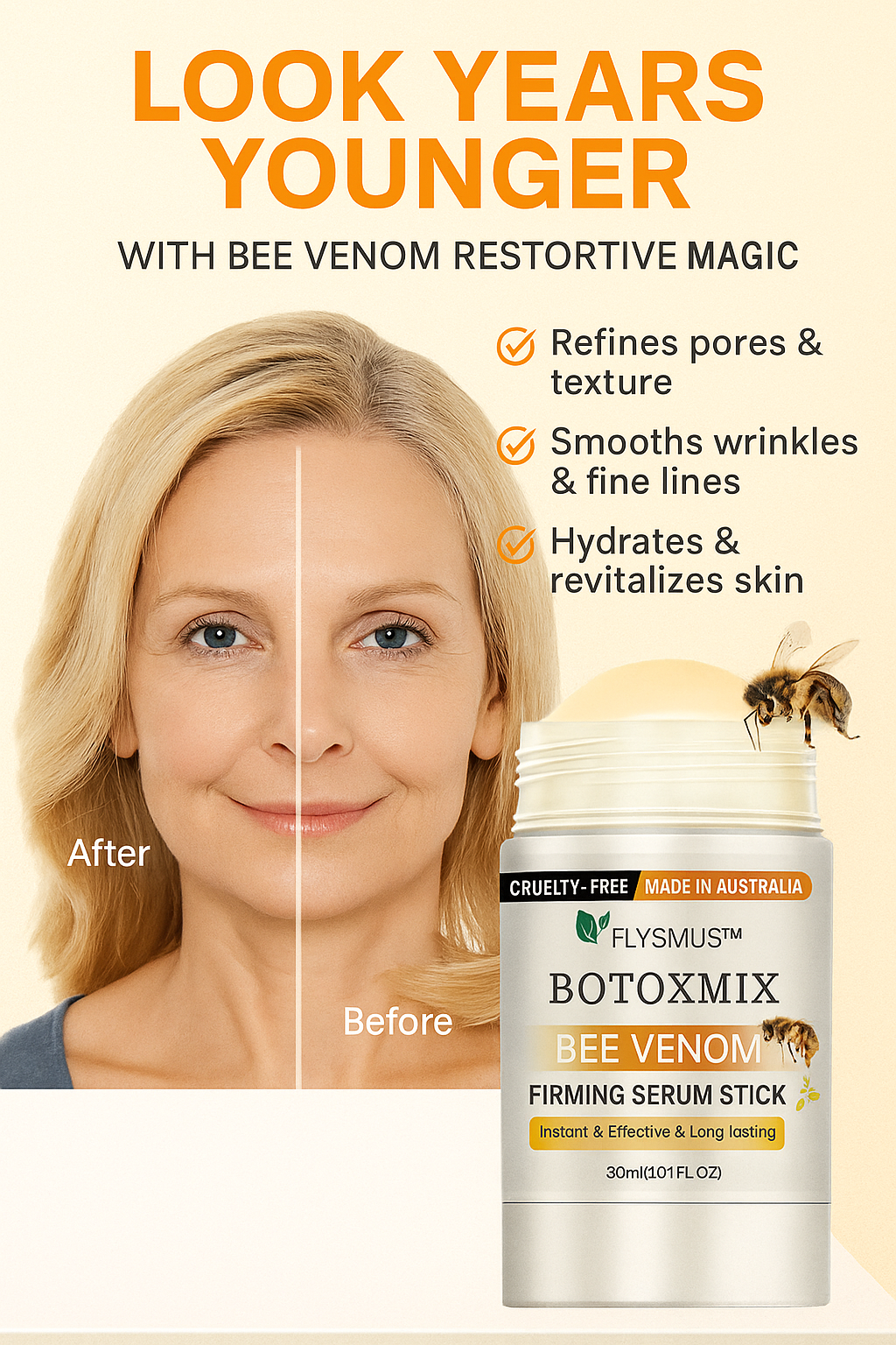 Bee venom anti-aging cream & Anti-Wrinkle. Facial & Neck Moisturizing
